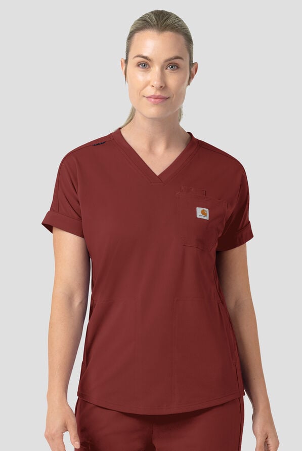 Blusa m&eacute;dica Carhartt Force&reg; Cross-Flex Knits STRETCH con cuello en V y 5 bolsillos para mujer - Amber Terrain - 2