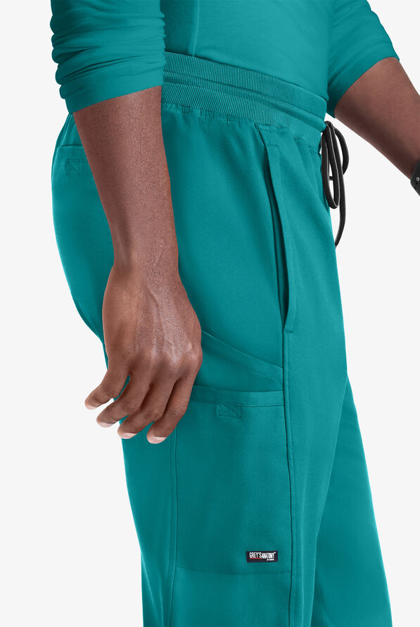 Grey's Anatomy by Barco Spandex STRETCH Hudson Men's 6-Pocket Slim Straight Cargo Scrub Pants - Teal - 3