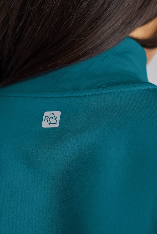 ReSurge Rhine Women's 5-Pocket Oversized Half Zip Stand Collar Scrub Top - Caribbean Blue - 6