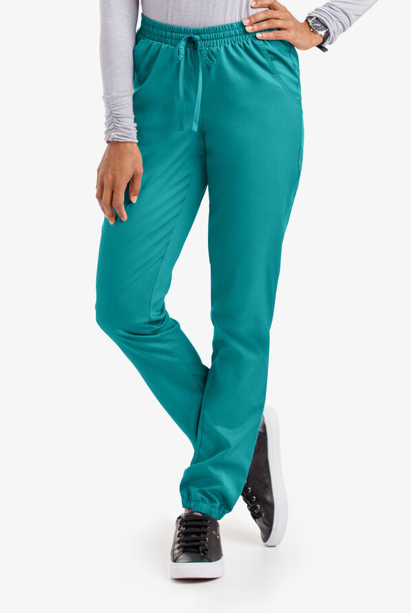Butter-Soft STRETCH Women's 5-Pocket Jogger Scrub Pants - Petite - Teal - 1