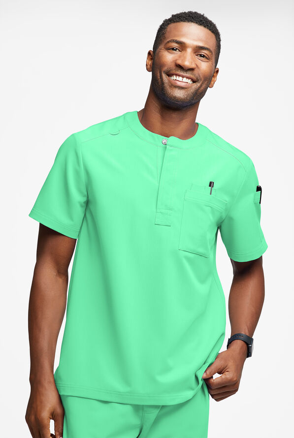 MOVEMENT by Butter-Soft Eclipse Men's 4-Pocket Short Sleeve Henley Scrub Top - Neo Mint - 2