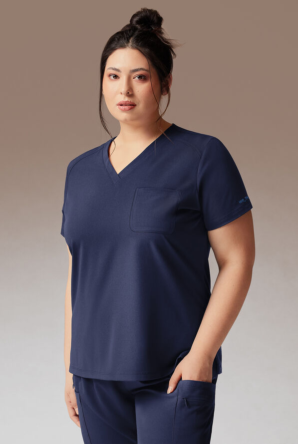 Blusa médica Hypothesis Meta-Base con cuello en V y 1 bolsillo para mujer - Navy - 4