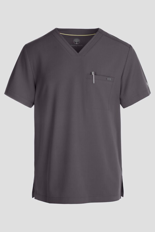 Healing Hands Quest Men's 1-Pocket STRETCH Tuck In V-Neck Scrub Top - Pewter - 1