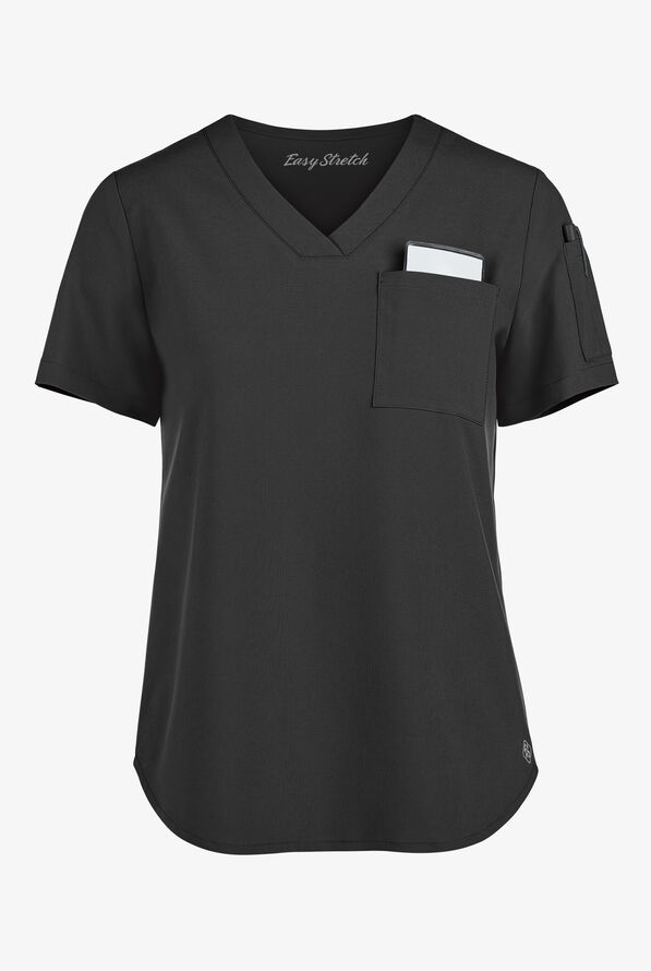 Easy STRETCH Chloe Women's 3-Pocket V-Neck Tuck-In Scrub Top - Onyx Black - 1