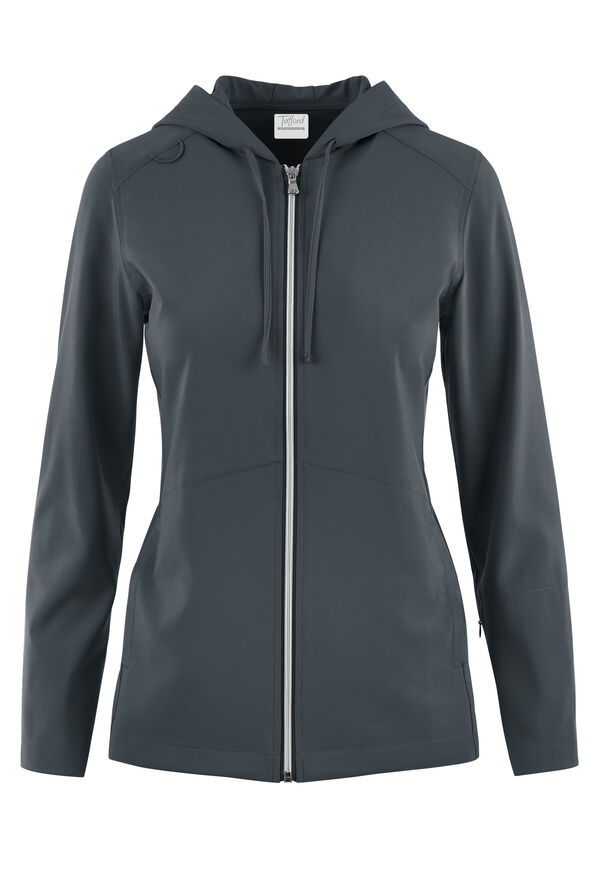 Tafford Active Selena Women's 5-Pocket Long Sleeve Zip-Front Scrub Hoodie - Pewter - 1