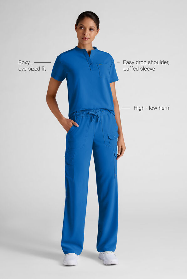 Easy STRETCH Bella Women's 1-Pocket Henley Scrub Top - Royal - 3