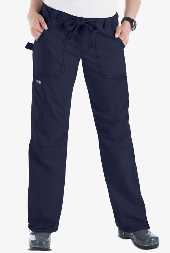 koi Classics Lindsey Women's 7-Pocket STRETCH Low-Rise Cargo Scrub Pants - Extra Petite - Navy - 1