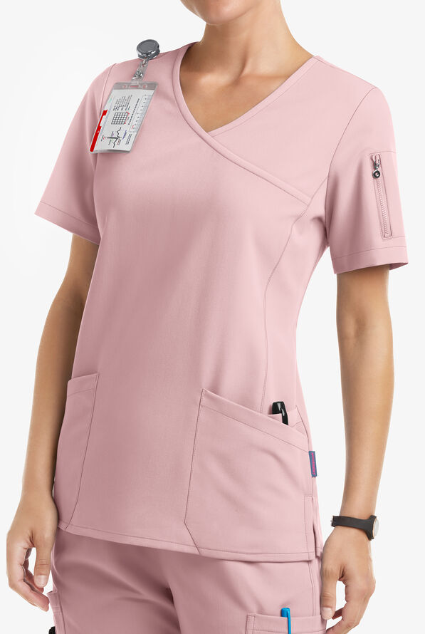 MOVEMENT by Butter-Soft Capella Women's 5-Pocket Faux Wrap STRETCH Scrub Top - Mauve Shadow - 2