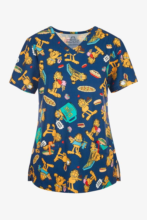 Hungry Garfield by Funscrubs Women's 2-Pocket STRETCH V-Neck Print Scrub Top - null - 1