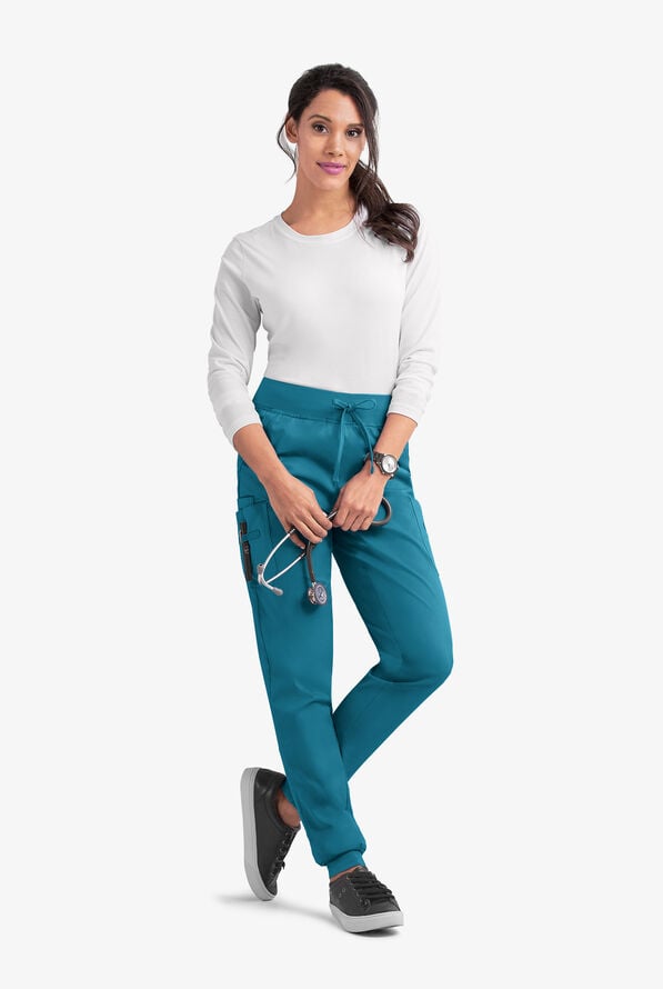 Butter-Soft STRETCH Women's 5-Pocket Cargo Jogger Scrub Pants - Harbor Blue - 3