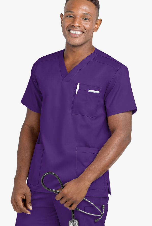 UA Flex2 Unisex 5-Pocket V-Neck STRETCH Scrub Top - Grape - 4