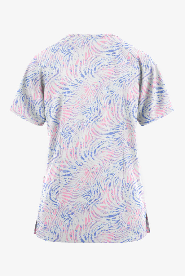 Butter-Soft Originals Abstract Zebra Women's 3-Pocket Raglan Sleeve Mock Wrap Print Scrub Top - null - 2