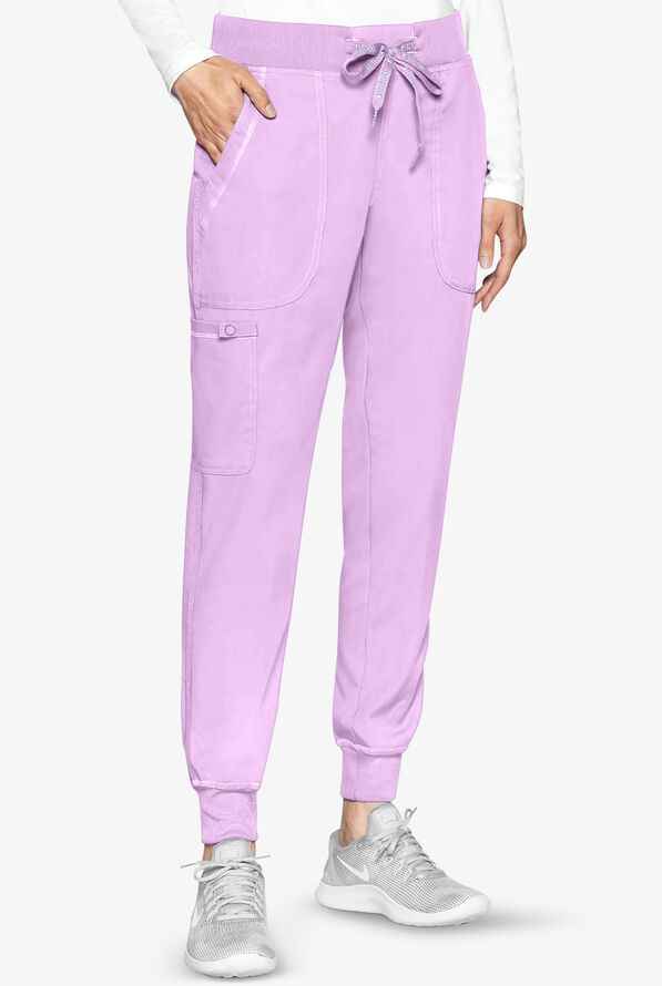 Med Couture Touch Women's 5-Pocket STRETCH Cargo Yoga Jogger Scrub Pants - Lilac - 1