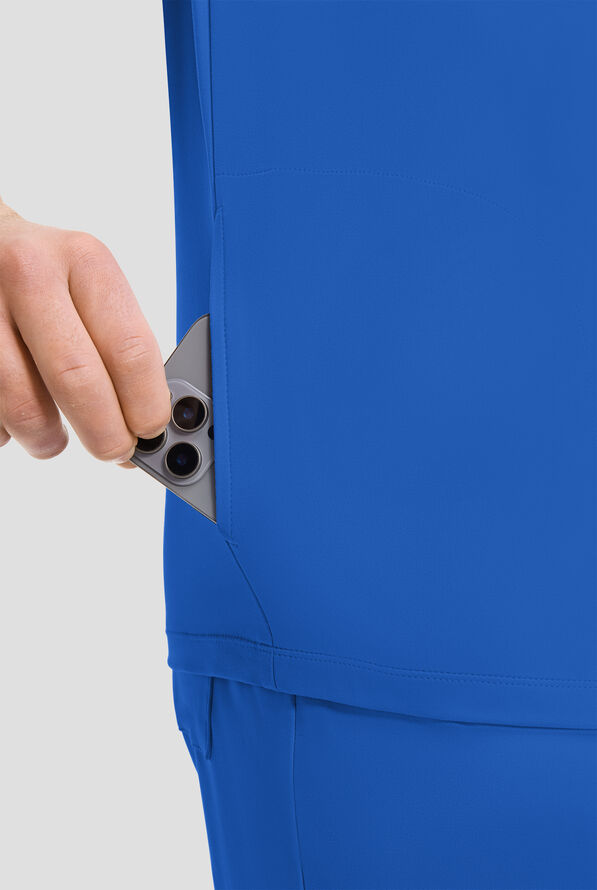 Cherokee Achieve Men's 3-Pocket STRETCH Relaxed V-Neck Knit Scrub Top - Royal - 3