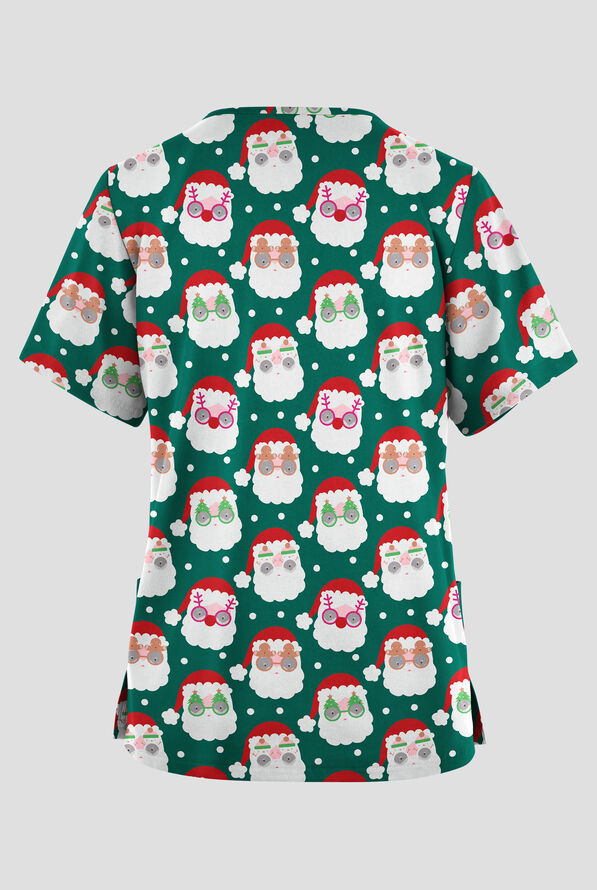Butter-Soft Originals Cool Claus Hunter Women's 2-Pocket V-Neck Print Scrub Top - null - 2