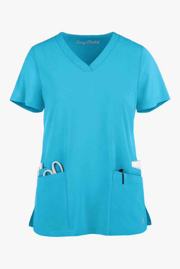 Easy STRETCH Zoe Women's 4-Pocket V-Neck Scrub Top - Turquoise - 2