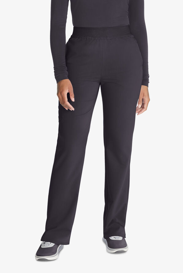 Cherokee Atmos Women's 5-Pocket STRETCH Coolmax Textured Elastic Waistband Cargo Scrub Pants - Pewter - 1