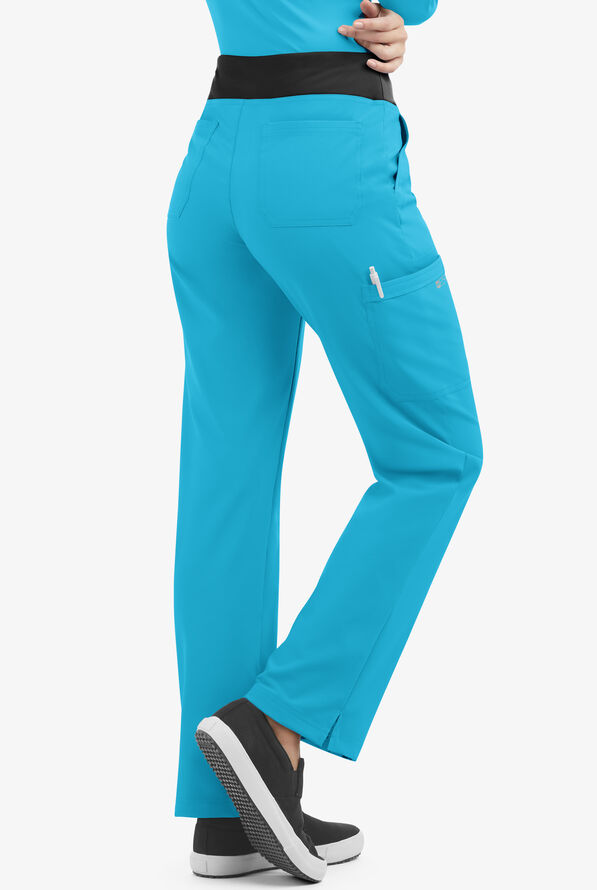 Easy STRETCH Sienna Women's 5-Pocket Sport Yoga Scrub Pants - Petite - Turquoise/Black - 2