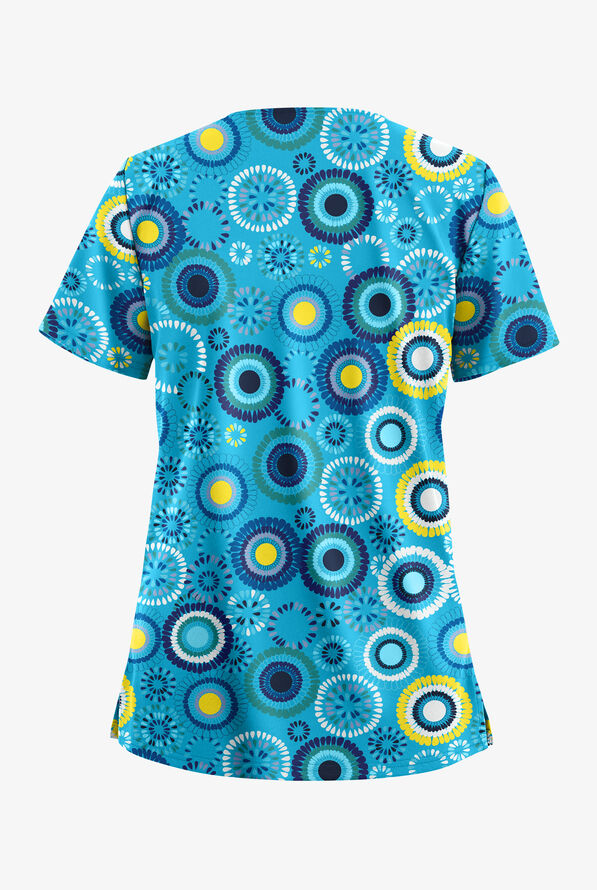 Blusa médica estampada UA Butter-Soft STRETCH Odessa Floral Turquoise con cuello en V y 2 bolsillos para mujer - null - 2