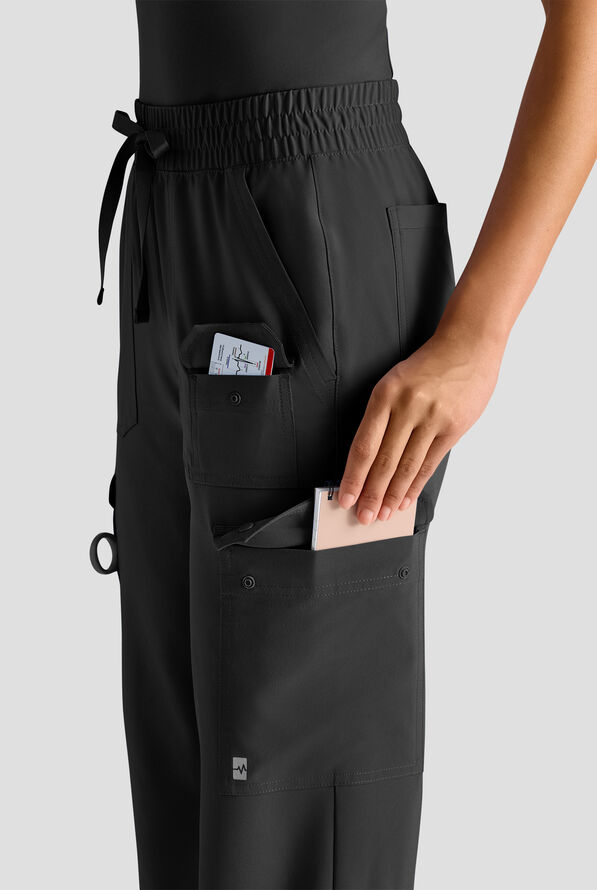 Easy STRETCH Ayo Women's 10-Pocket Cargo Scrub Pants - Petite - Onyx Black - 4
