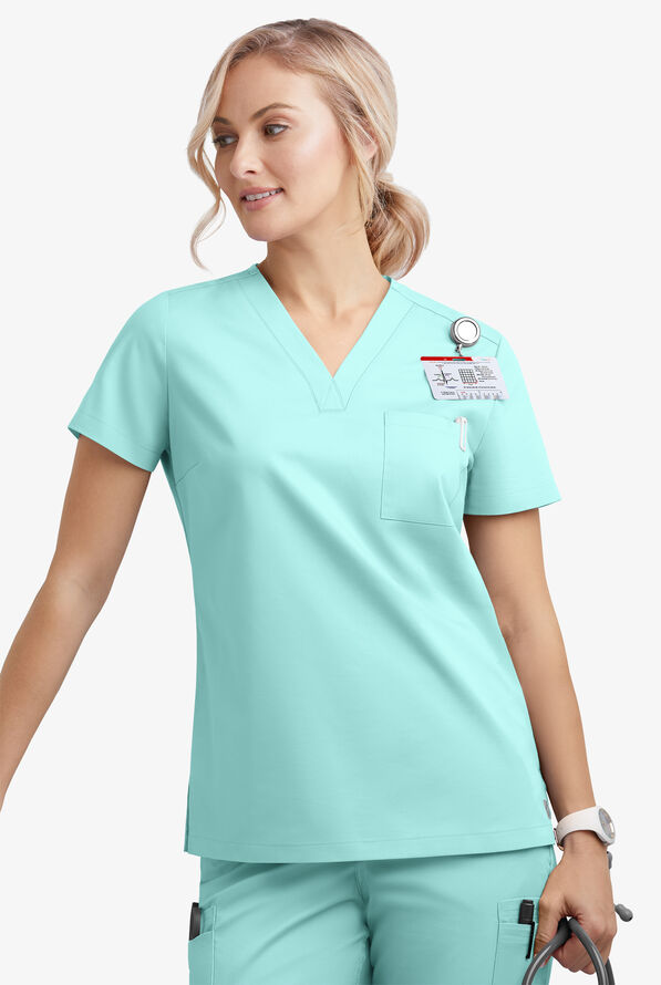 Blusa m&eacute;dica Butter-Soft STRETCH con cuello en V y 2 bolsillos para mujer - Sea Frost - 3