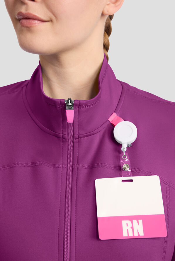 Chaqueta m&eacute;dica Med Couture Amp Knit STRETCH con cremallera y 2 bolsillos para mujer - Plum Royale - 3