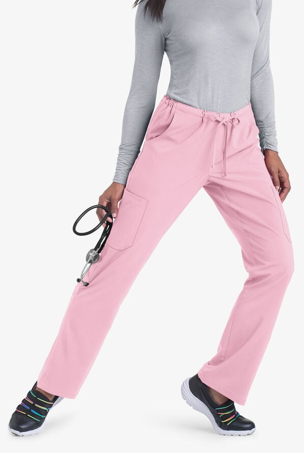 Easy STRETCH Eden Women's 4-Pocket Drawstring Scrub Pants - Petite - Pink Peony - 3