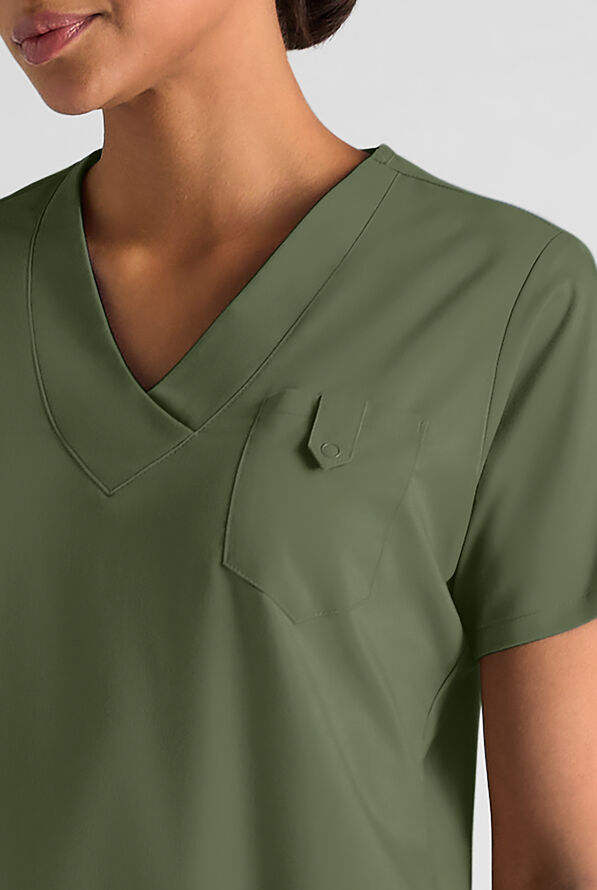 Butter-Soft STRETCH Women's 6-Pocket V-Neck Scrub Top - Light Olive - 4