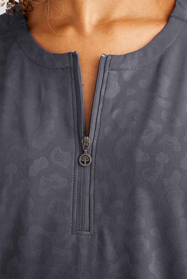 Healing Hands Purple Label Jayden Women's 2-Pocket STRETCH Leopard Jacquard Dolman Sleeve Scrub Top - Pewter - 3