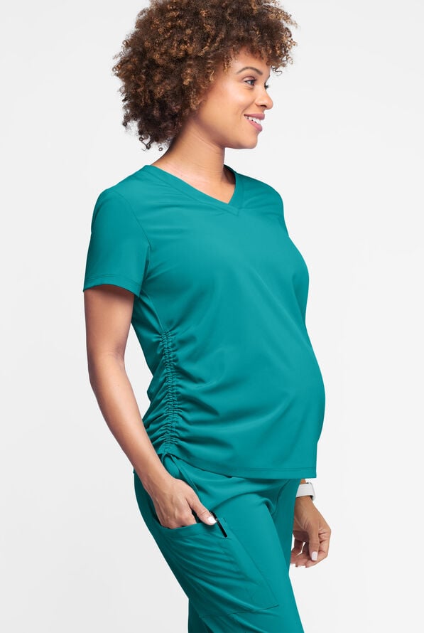 Easy STRETCH Tori Women's Cooling Knit Back Maternity Scrub Top - Teal - 2