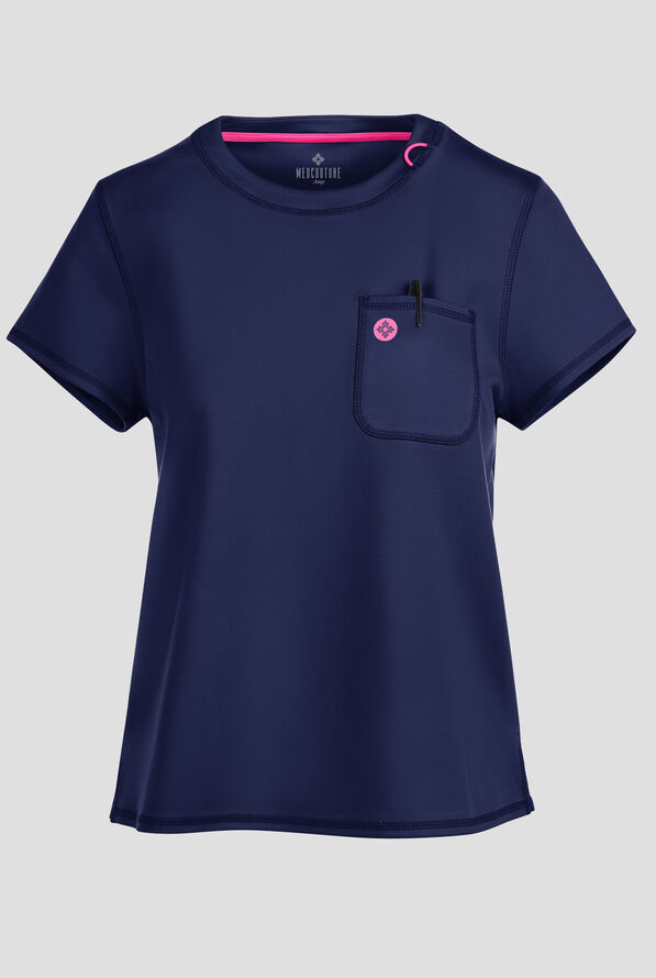 Med Couture Amp Knit Women's 2-Pocket STRETCH Crew Neck Scrub Top - Navy - 1