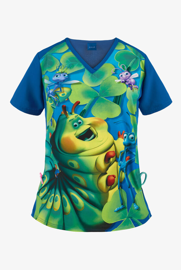Cherokee Tooniforms Disney Heimlich Maneuver Women's 1-Pocket V-Neck Print Scrub Top - null - 1