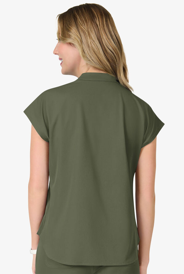 Zavate Ava Therese Piper Women's 2-Pocket STRETCH Dolman Sleeve Mandarin Collar Scrub Top - Olive - 3