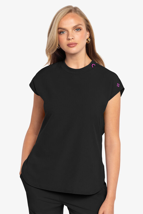 Med Couture Amp Women's 2-Pocket STRETCH Tuck in Dolman Crew Neck Scrub Top - Black - 2