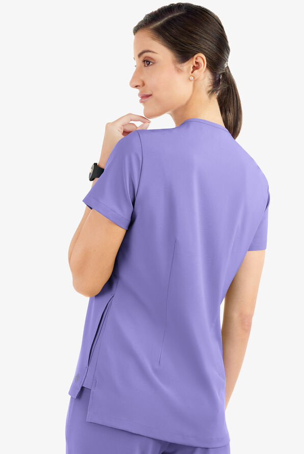Easy STRETCH Taylor Women's 3-Pocket High Low Hem V-Neck Scrub Top - Blueberry Crush - 3