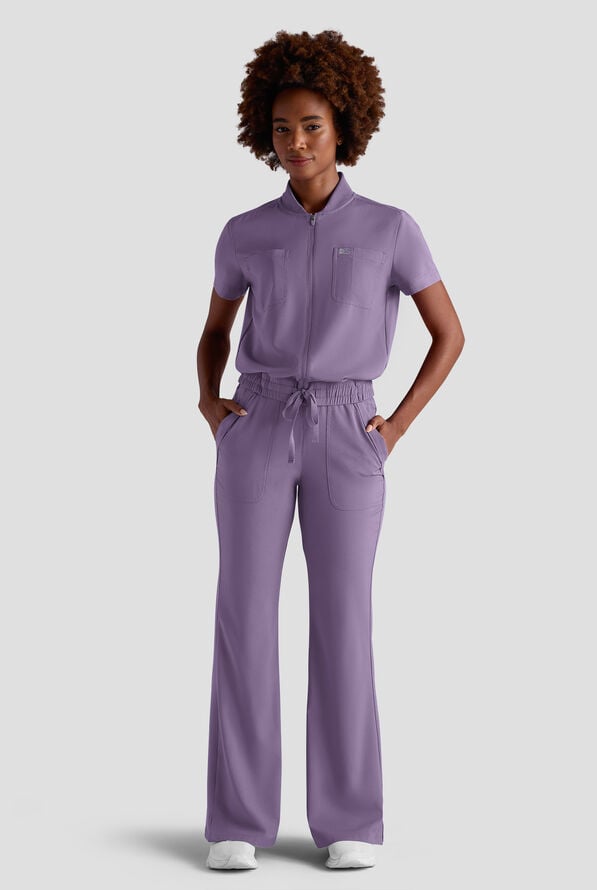 Easy STRETCH Nika Women's Zip Front Scrub Top– 2-Piece Jumpsuit Top - Purple Dusk - 2