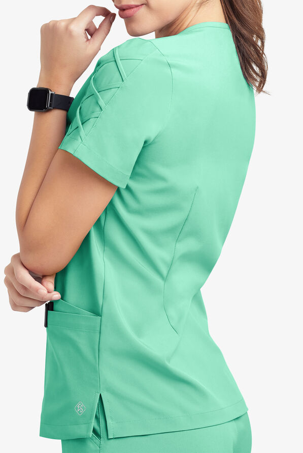 Blusa m&eacute;dica EASY STRETCH Kylie con detalle entrecruzado y 5 bolsillos para mujer - Jade Mint - 7