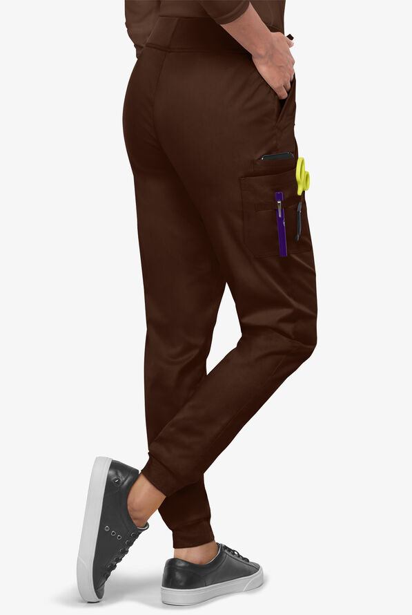 Butter-Soft STRETCH Women's 5-Pocket Cargo Jogger Scrub Pants - Petite - Coffee Bean - 4