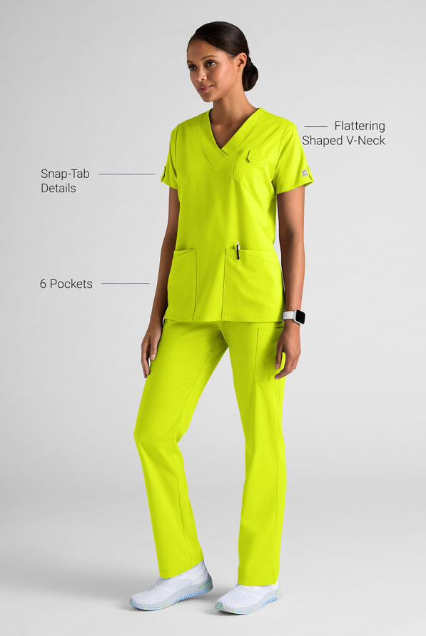 Butter-Soft STRETCH Women's 6-Pocket V-Neck Scrub Top - Lime Crush - 3
