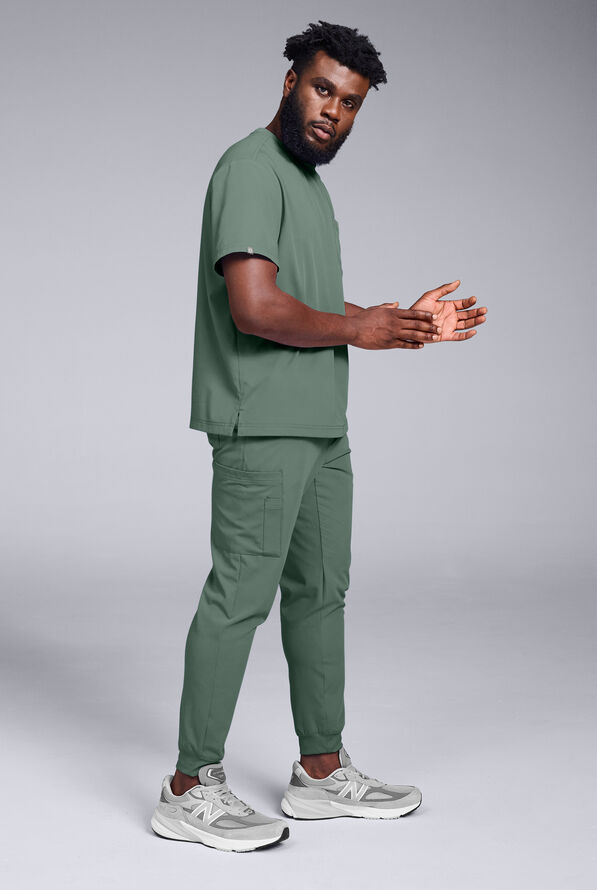 Hypothesis S-R Shift Ready Men’s 1-Pocket Tuck-In Crew Neck Scrub Top - Olive - 2