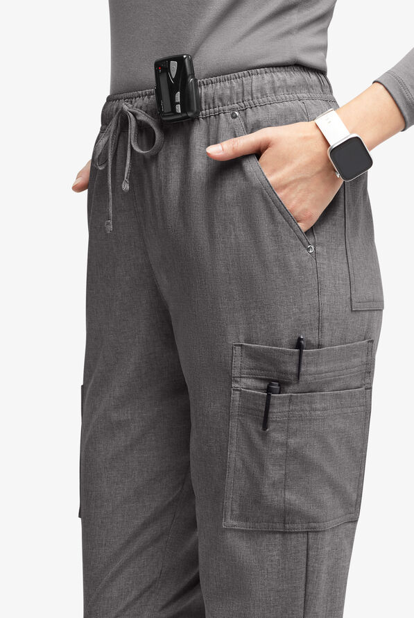Easy STRETCH Halle Women's 11-Pocket Ruched Leg Jogger Scrub Pants - Graphite Heather - 3