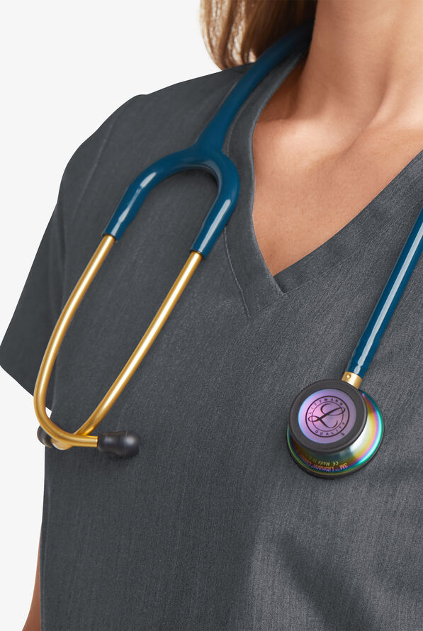 Blusa médica MOVEMENT by Butter-Soft Antares STRETCH con cuello en V y 6 bolsillos para mujer - Charcoal Heather - 5