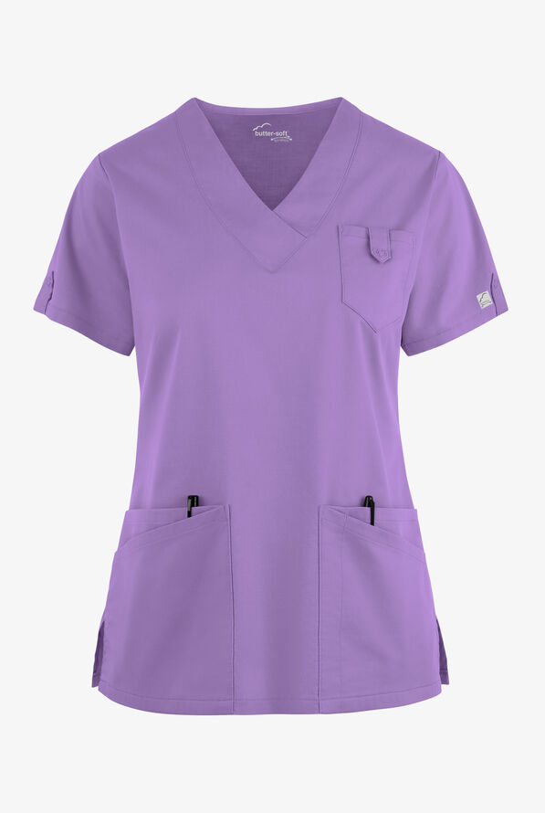 Butter-Soft STRETCH Women's 6-Pocket V-Neck Scrub Top - Ultraviolet Light - 1