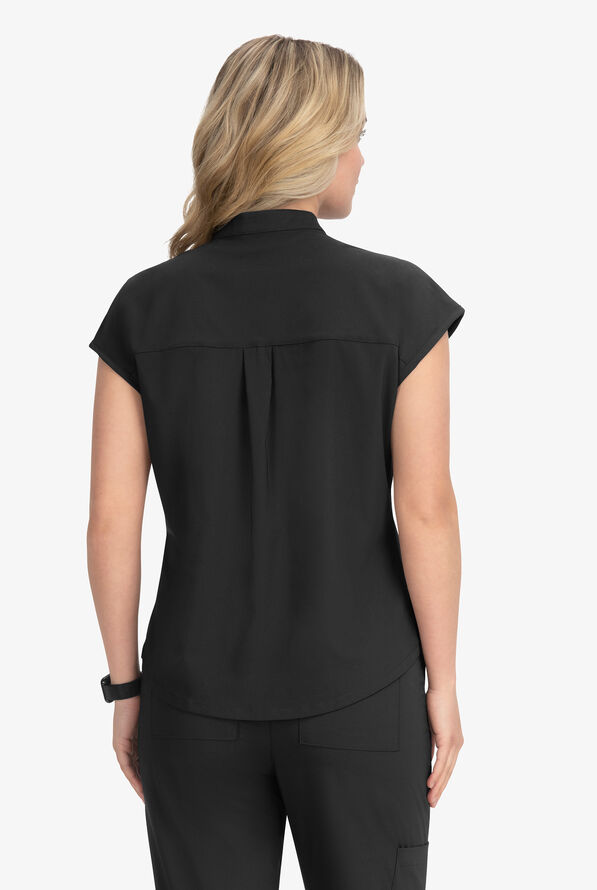 koi Basics Ari Women's 1-Pocket STRETCH Dolman Sleeve Mandarin Collar Scrub Top - Black - 3