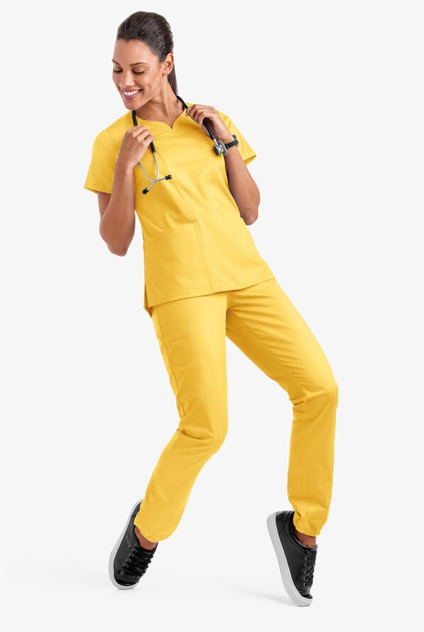 Butter-Soft STRETCH Women's 4-Pocket Sweetheart Neck Scrub Top - Pineapple - 3