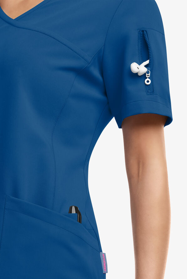 Blusa m&eacute;dica MOVEMENT by Butter-Soft Capella estilo cruzado con 5 bolsillos para mujer - Royal - 4