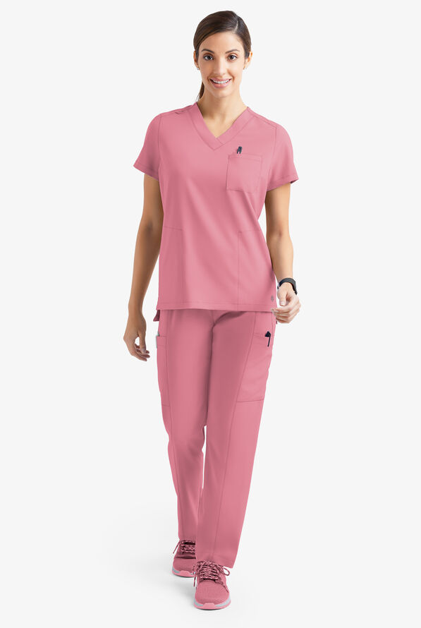 Easy STRETCH Taylor Women's 3-Pocket High Low Hem V-Neck Scrub Top - Cashmere Rose - 2