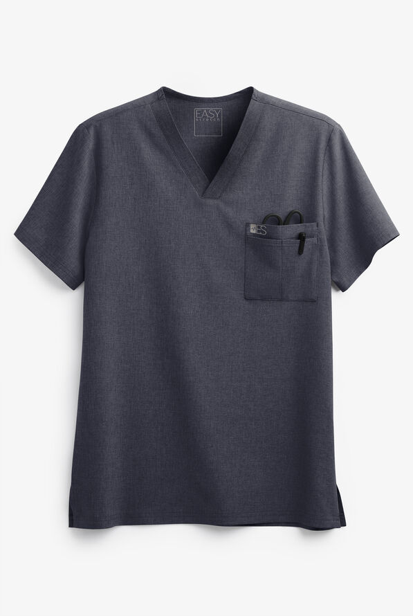 Easy STRETCH Riley Unisex 3-Pocket V-Neck Scrub Top - Charcoal Heather - 1