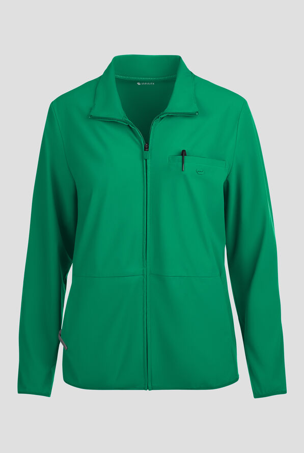 Infinity PURSUIT Women's 3-Pocket STRETCH Front Zip Warm-Up Scrub Jacket - Retro Green - 1