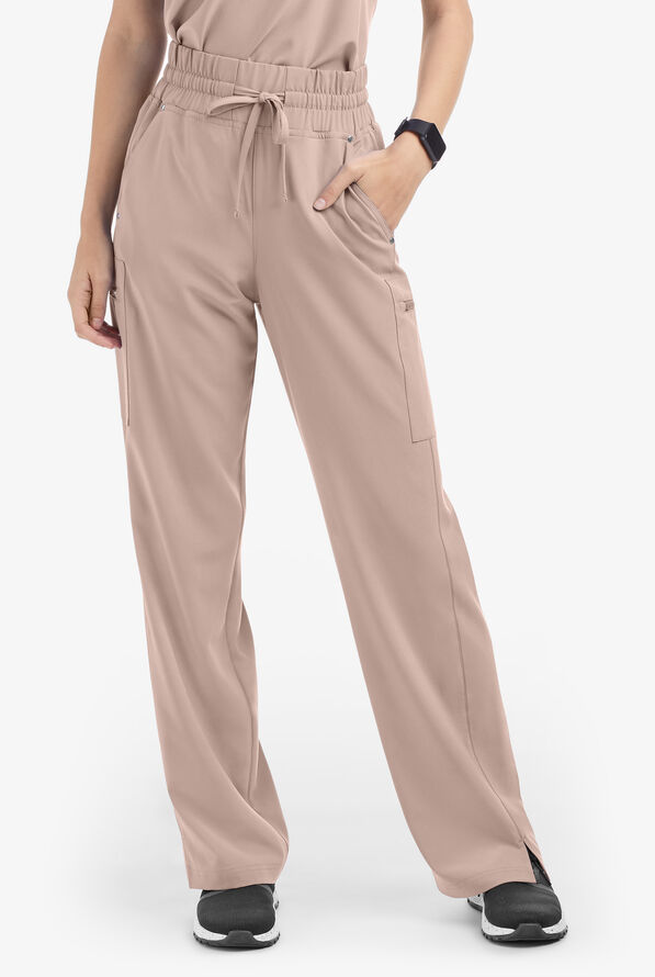 Pantalón médico Easy STRETCH Ellie de tiro alto con piernas anchas y 5 bolsillos para mujer - Mocha Meringue - 1
